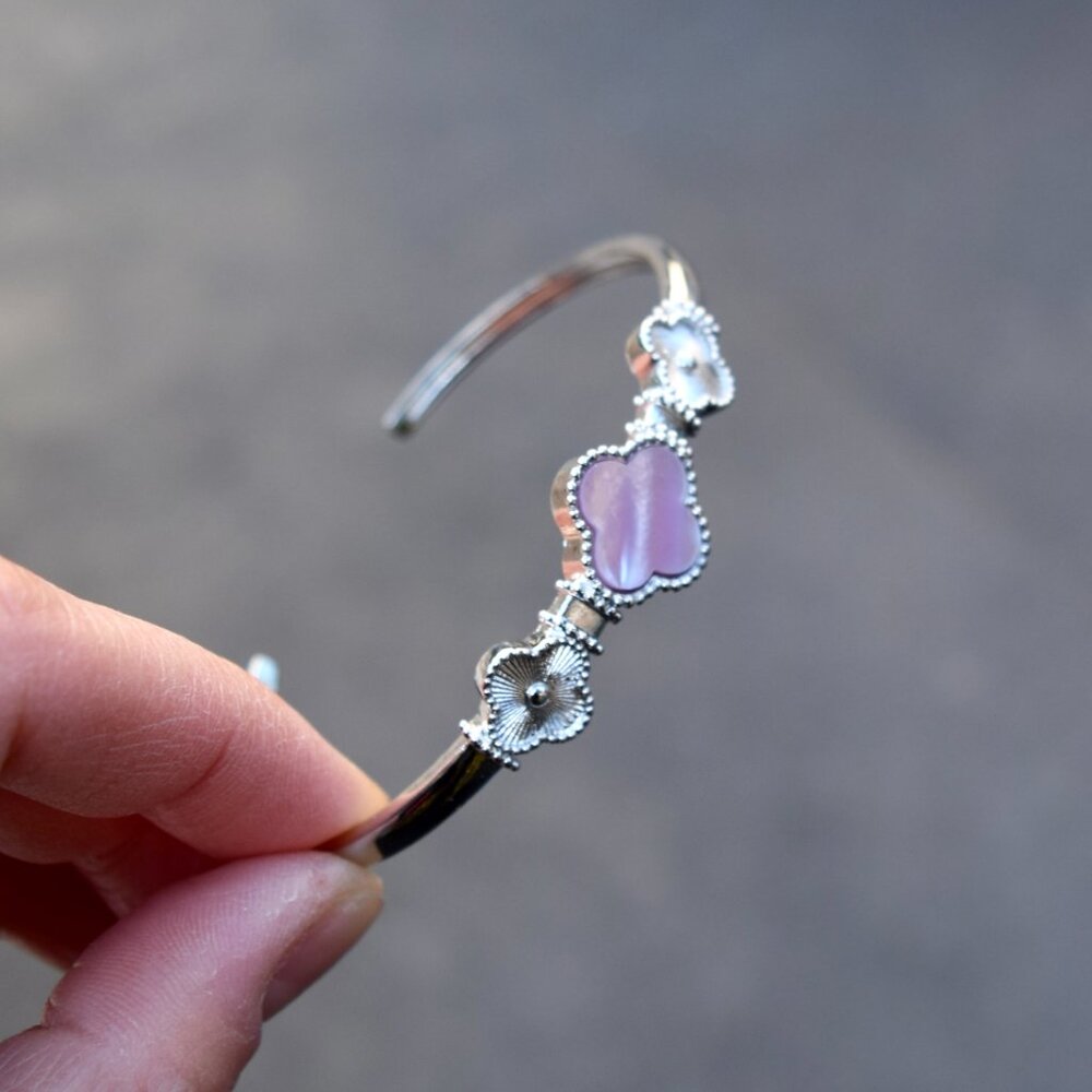 Silver Clover Bangle - Pink Shell - image 2